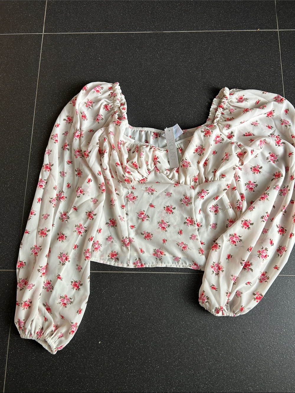NWT Nordstrom Abound Woven Bustier Long Sleeve Top White Ditsy Floral Size XS‎
